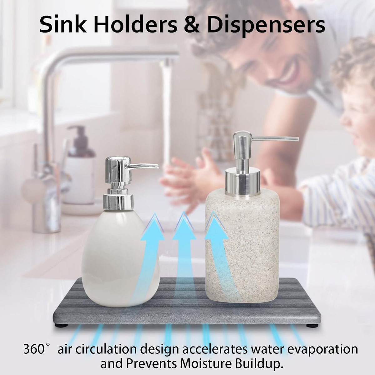 Set of 3 Diatomite Hand Soap Holder, Water Absorbing Stone Tray for Kitchen Countertop, Fast-Drying