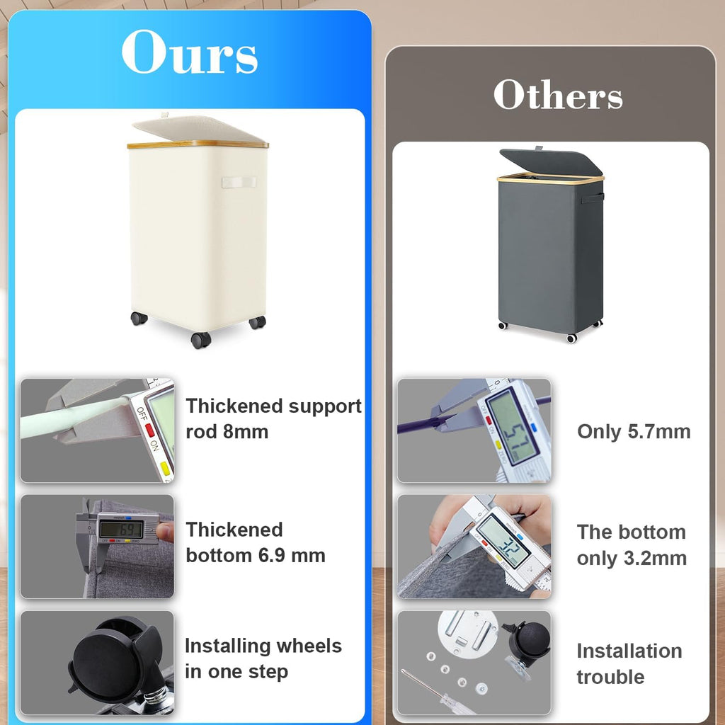 Laundry Hamper with Wheels,29 Gal (110L) Laundry Basket with lid Rolling Clothes Hamper Foldable