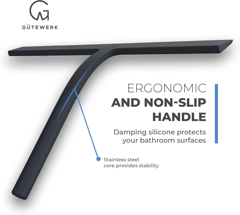 GÜTEWERK Shower Squeegee for Glass Doors, Silicone Window Squeegee, Bathroom and Glass Cleaning