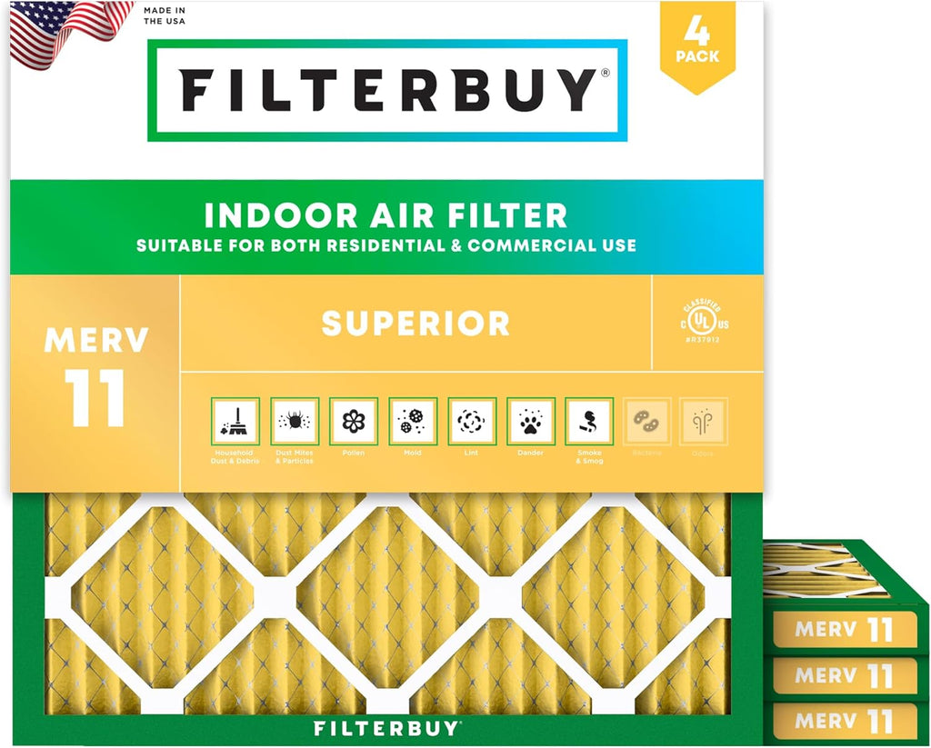 Filterbuy 17x17x1 Air Filter MERV 11 (MPR 1200) Allergen Defense Replacement (4-Pack)