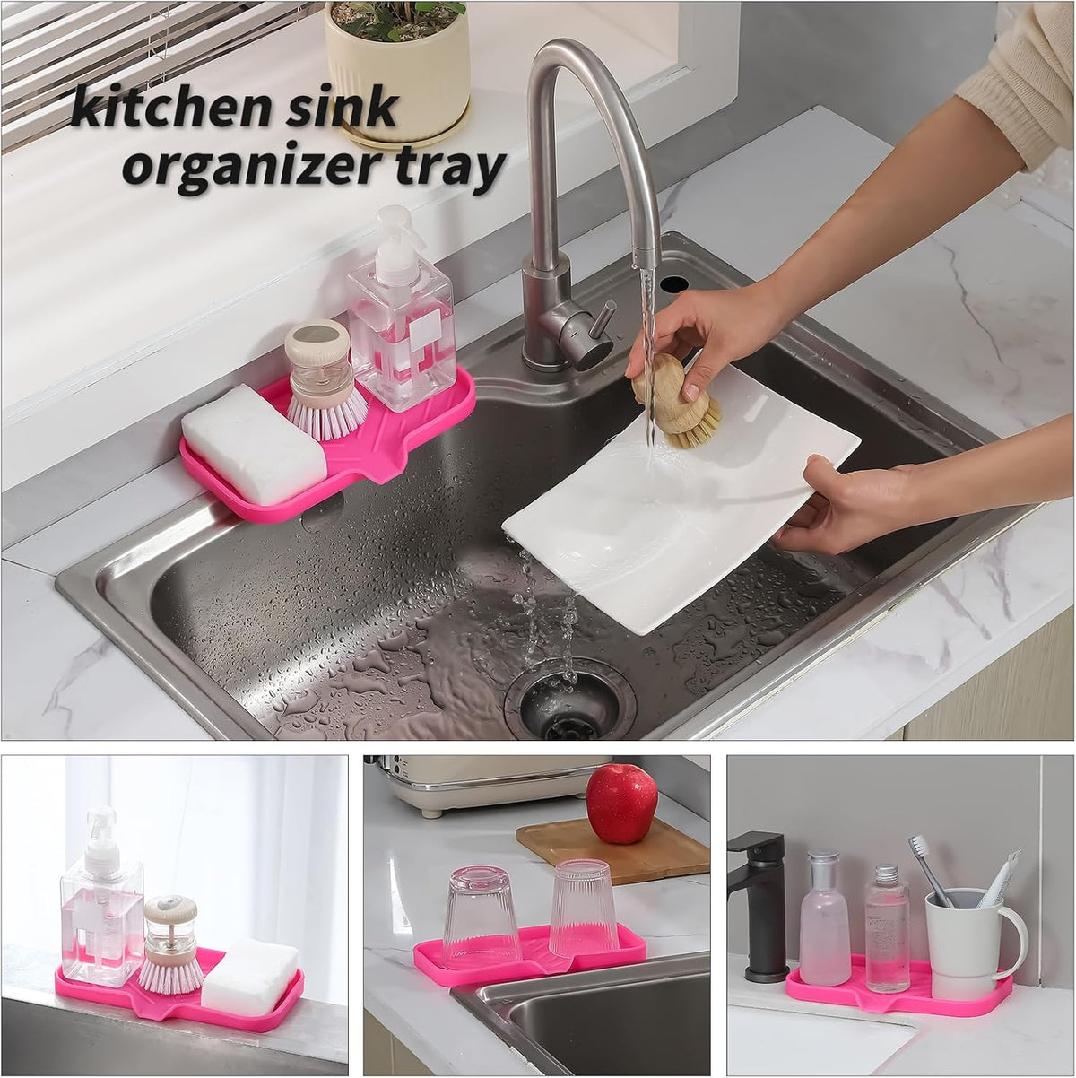 Silicone Bathroom Soap Dishes with Drain Spout-Bathroom and Kitchen Sink Organizer,Sponge