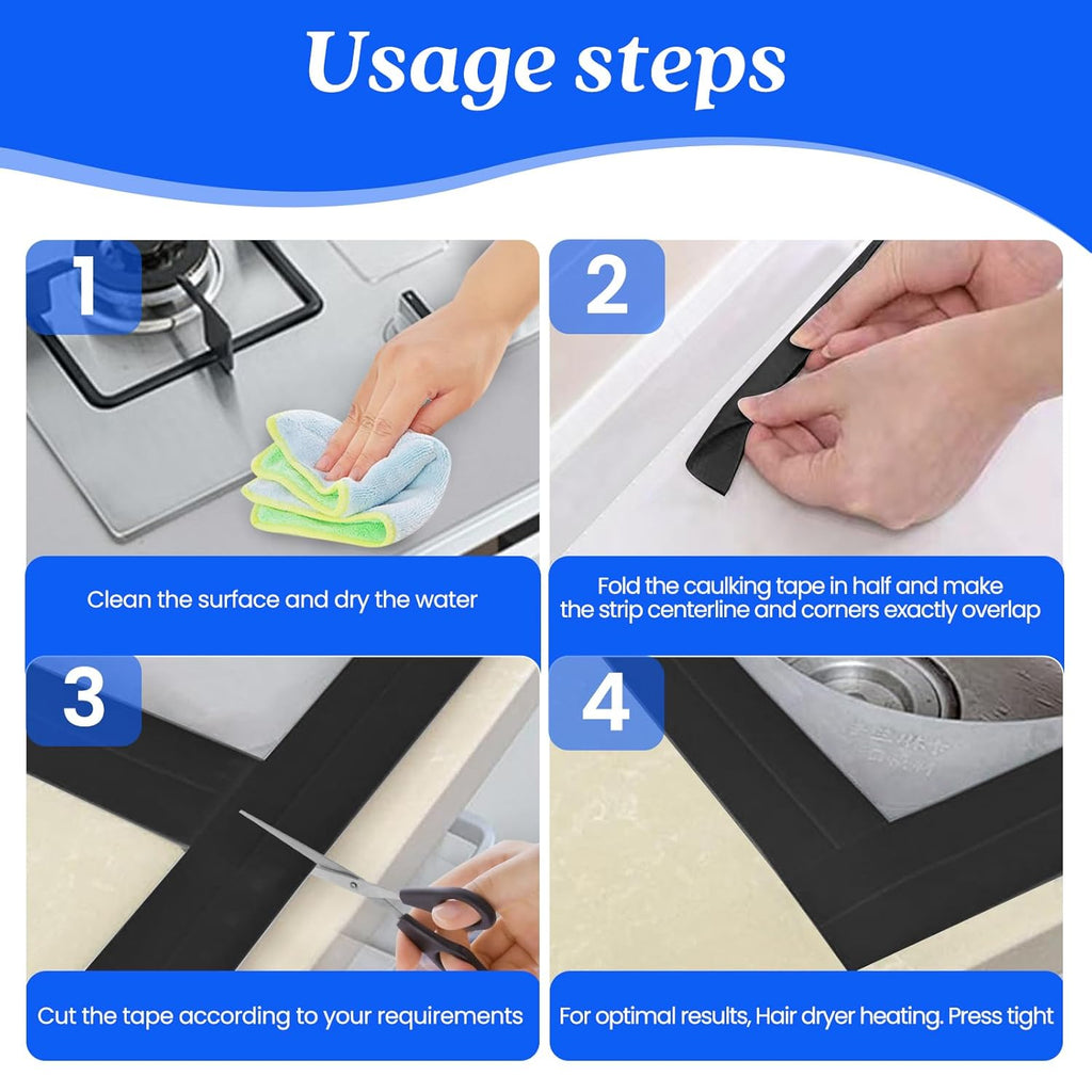 ABSOFINE Caulk Tape Waterproof Self Adhesive, Black Toilet Caulk Sealant Tape, Shower Seal Strip