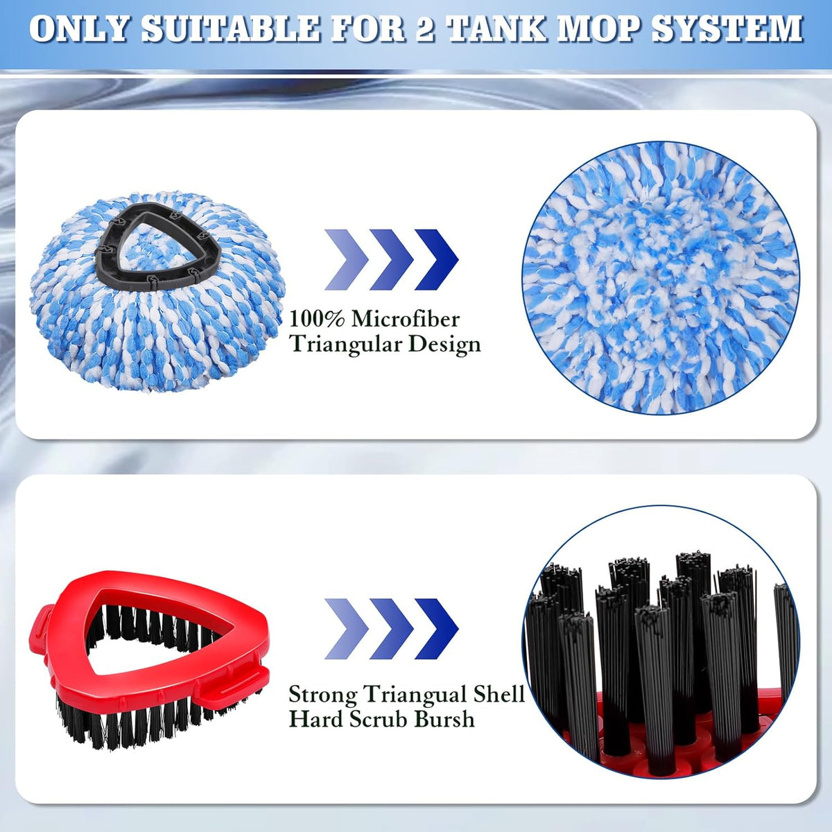 6 Pack Mop Replacement Heads Compatible with Oceda RinseClean 2-Tank System - Includes 2 Mop Scrub