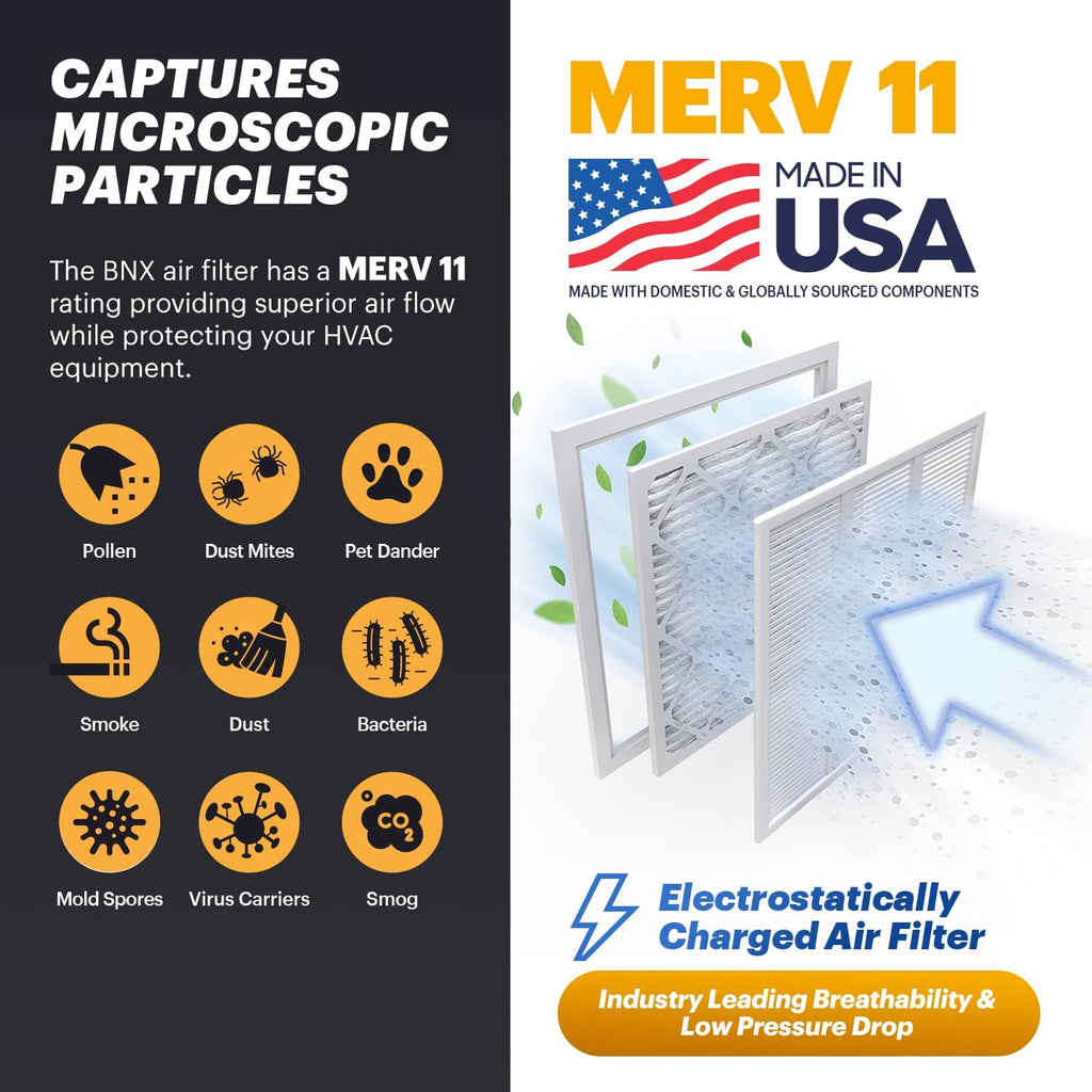 BNX TruFilter 18x20x1 Air Filter MERV 11 (6-Pack) - MADE IN USA - Allergen Defense Electrostatic
