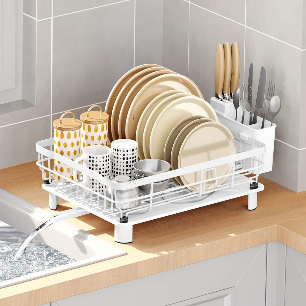 Iron Dish Drying Rack with Drainboard Dish Drainers for Kitchen Counter Extendable Spout Strainers