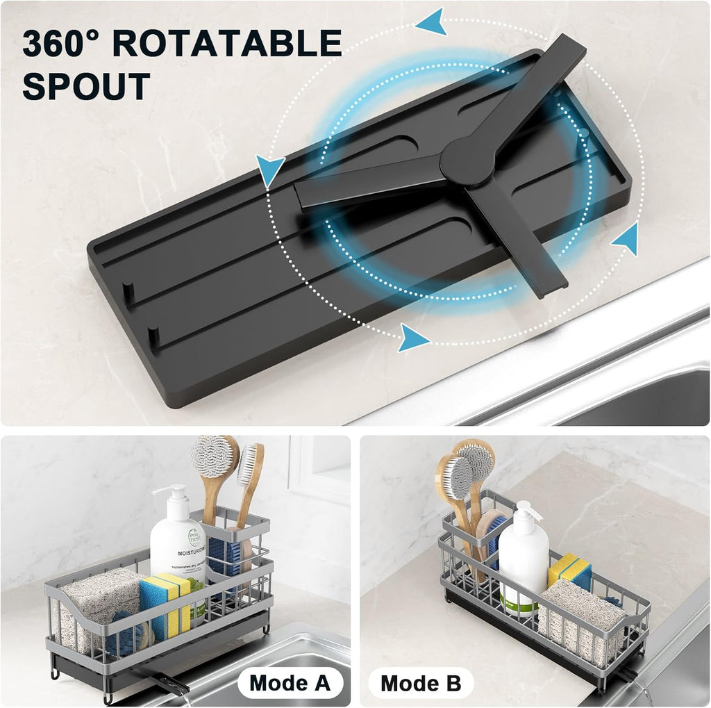 Kitchen Sink Caddy Organizer, Sponge Holder with High Brush Holder, Rustproof and Strong, anti