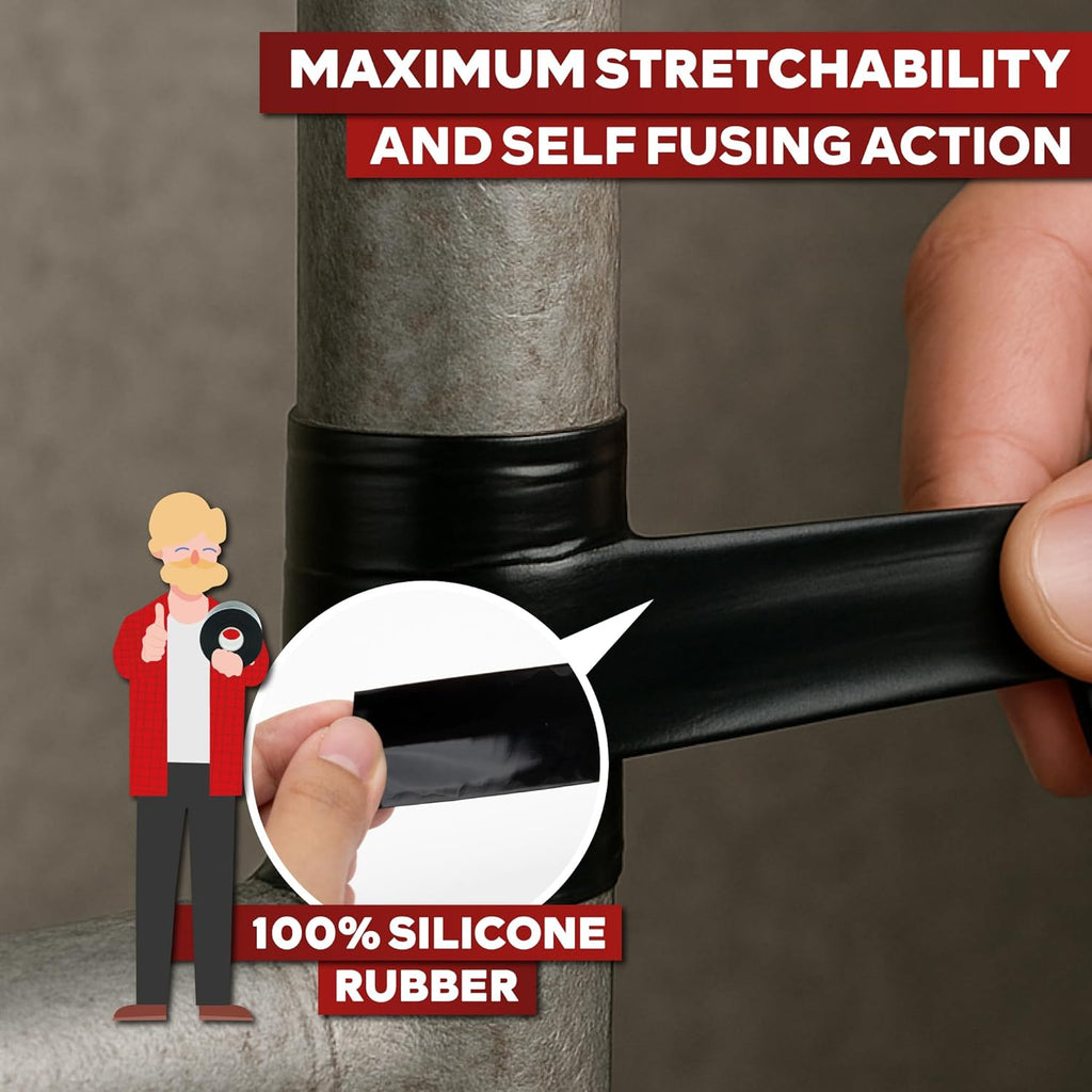 XFasten Self Fusing Silicone Tape Waterproof – 1" x 36 Feet Black, Self Amalgamating Tape, Silicone