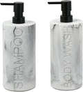 Marble Resin 2 Piece Shampoo and Body Wash Dispenser Set, Luxurious Refillable Pump Bottles with