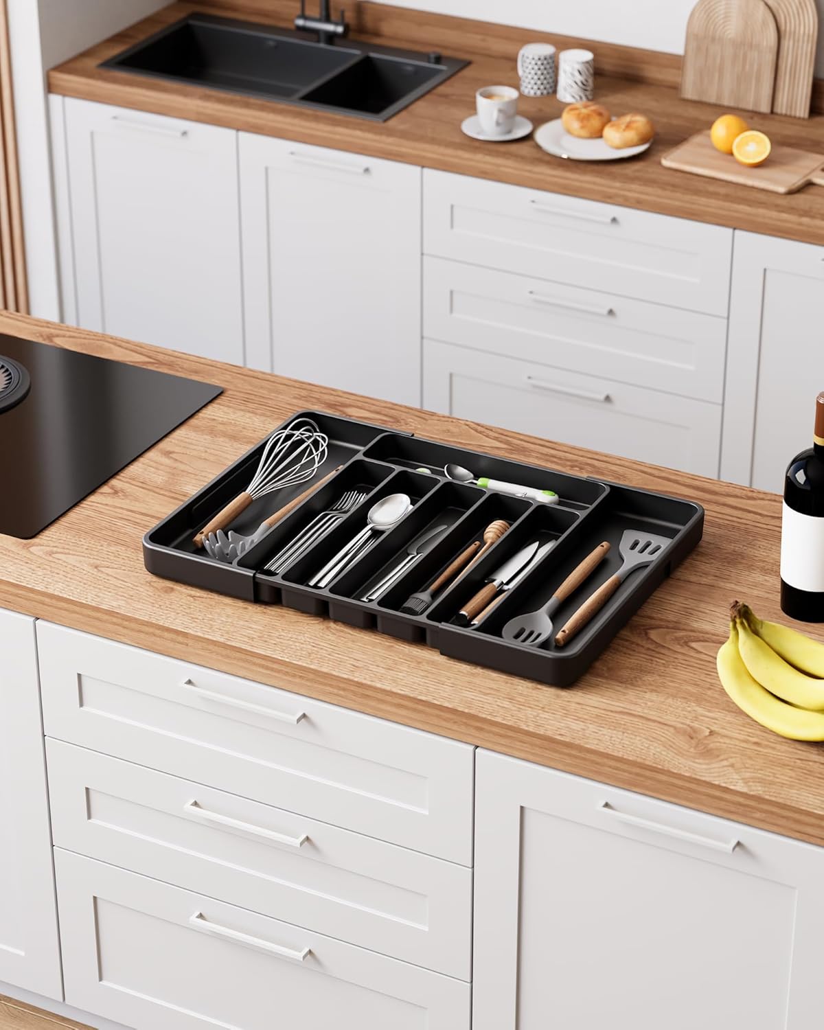 Kitsure Cutlery Drawer Organiser for Kitchen - Adjustable Cutlery Tray for Effortless Utensil