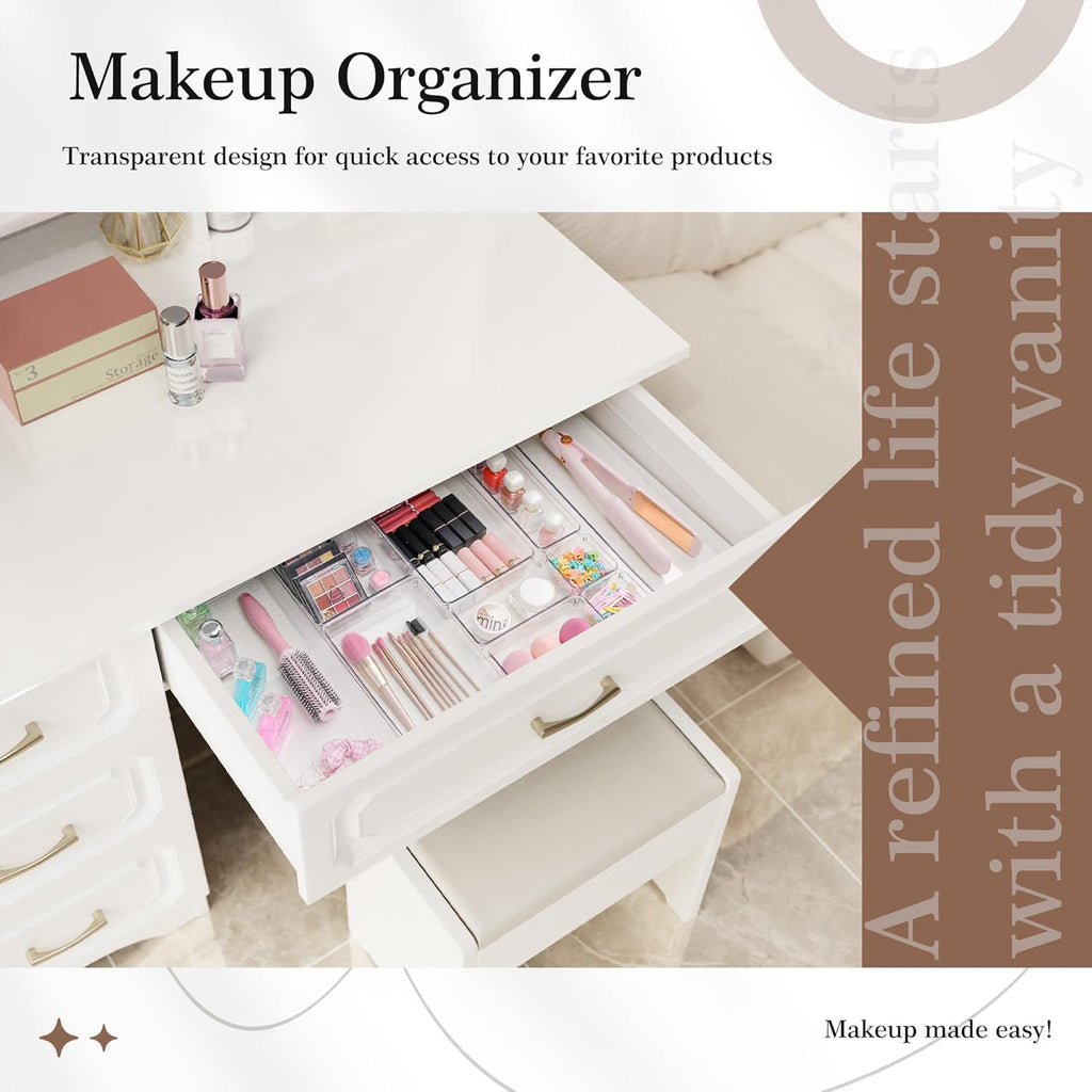 Criusia Clear Drawer Organizer 7 PCS - 5 Size Plastic Versatile Kitchen and Bathroom Organizer