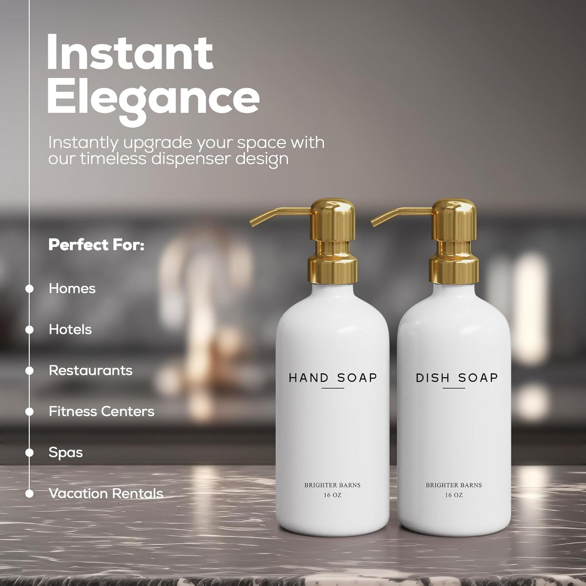 Luxury Glass Hand and Dish Soap Dispenser Set by Brighter Barns - Kitchen Soap Dispenser Set &