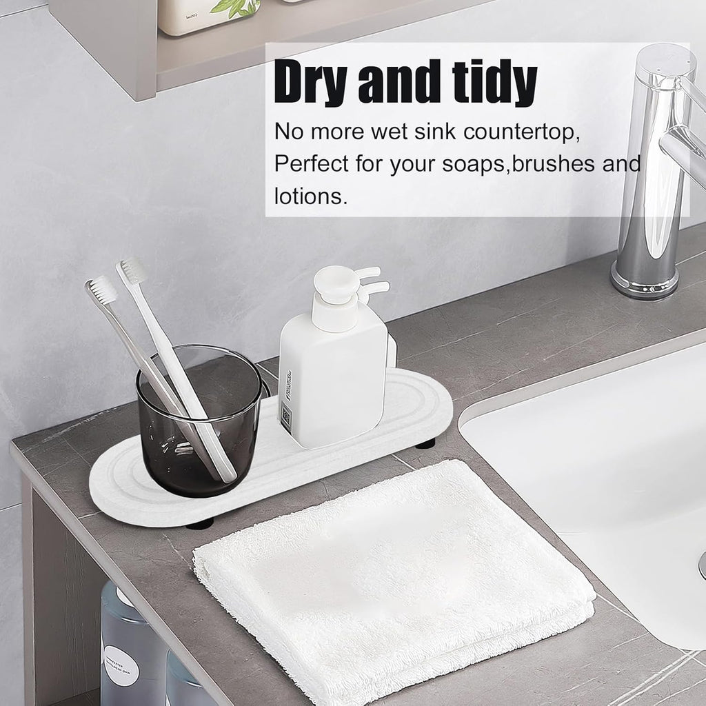 2PCS Water Absorbing Stone Tray, Fast Drying Diatomite Stone Sink Tray, Water Absorbent Diatomite