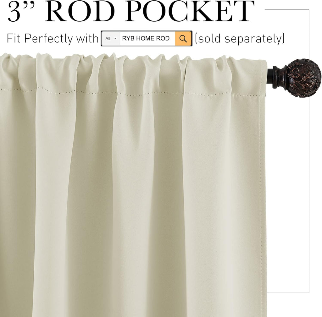 RYB HOME Bathroom Window Curtains - Super Soft Blackout Privacy Curtains for Baby Nursery Bedroom