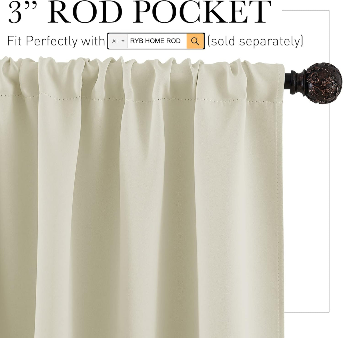 RYB HOME Small Window Curtains - Room Darkening Light Block Energy Efficient Privacy Drapes for