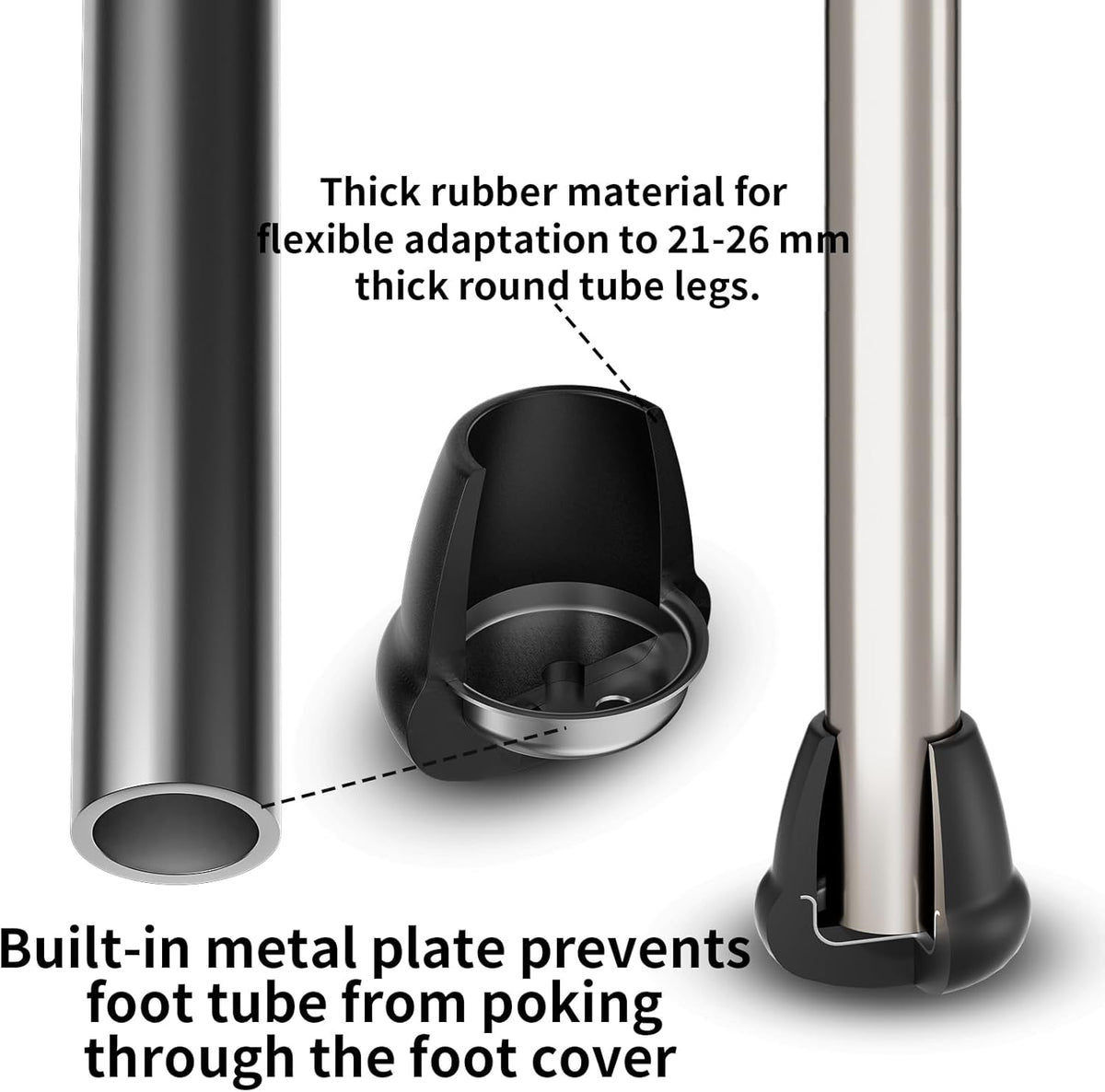 1 Inch Heavy Duty Rubber Chair Leg Caps - 24 PCS Non-Slip Furniture Floor Protectors with Metal