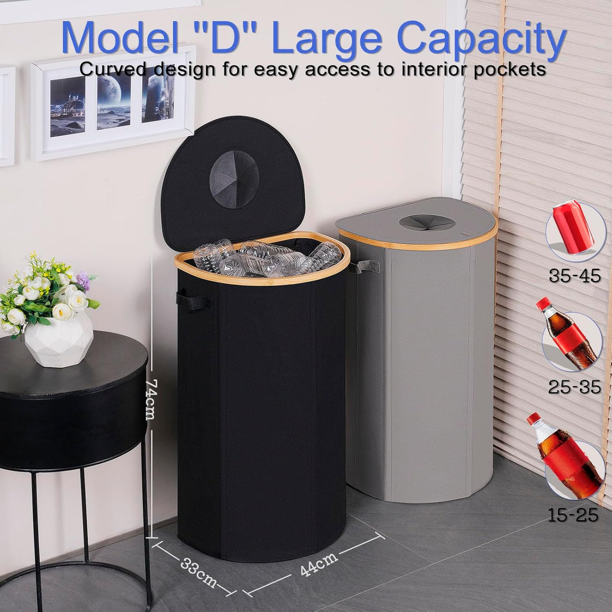 efluky Recycling Bin for Kitchen 100L, 26 Gallon Recycle Bins for Indoor Outdoor Home Use with 2