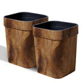 Wood Grain Plastic Trash Can Bedroom, Square 2-Pack, 3.7 Gal Farmhouse Wastebasket Bin Retro Style