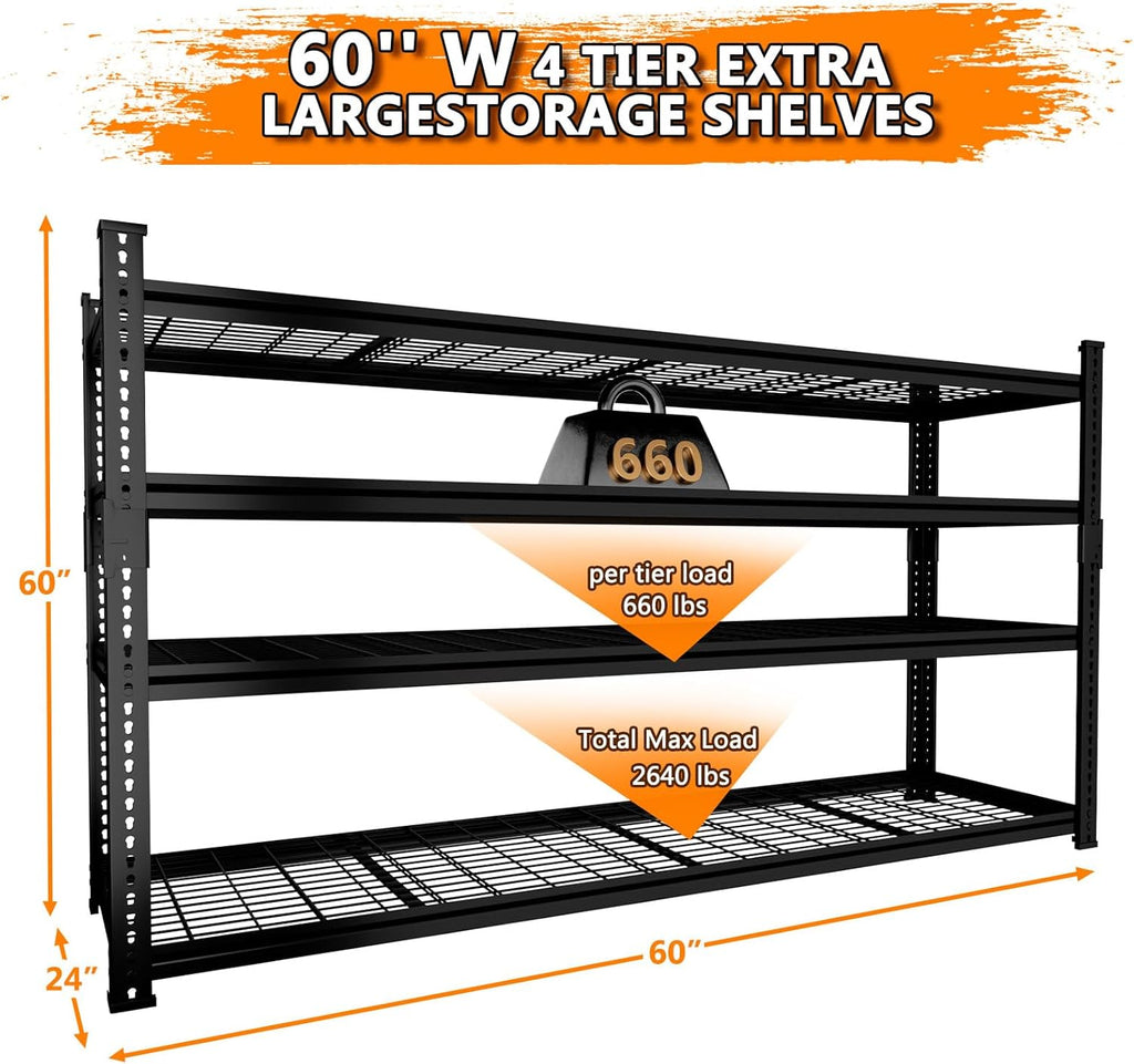 Storage Shelves Heavy Duty 2 PCS, 60"L x 24"W x 60"H Garage Wire Shelving Unit Loads 2640LBS