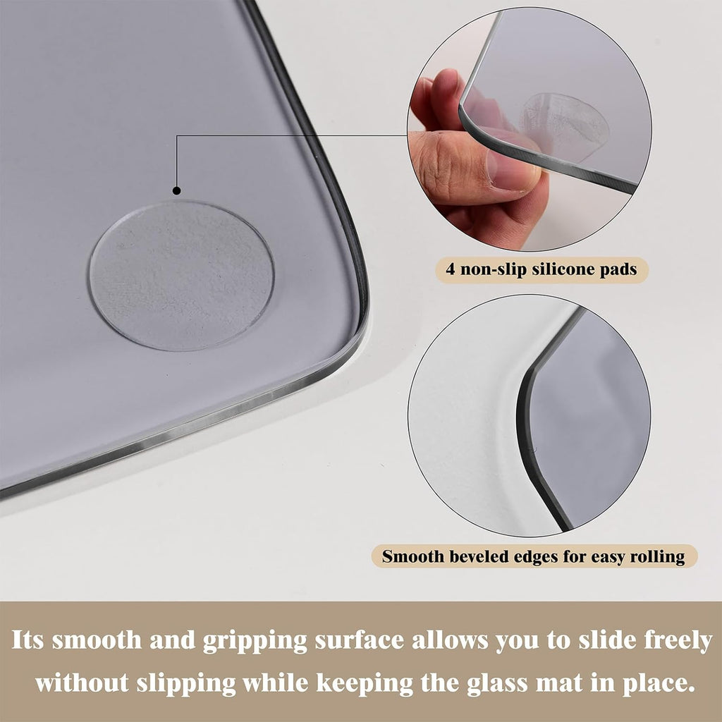 Koonmi Tempered Glass Chair Mat for Hardwood Floors & Carpets, 46" x 55“ Grey Heavy Duty Office