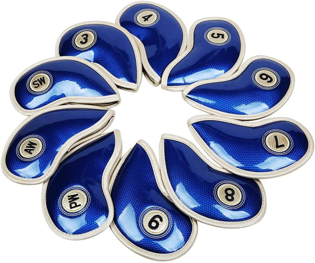 HISTAR 10pcs Crystal Pu Leather Golf Iron Head Covers Set Iron Club Headcover