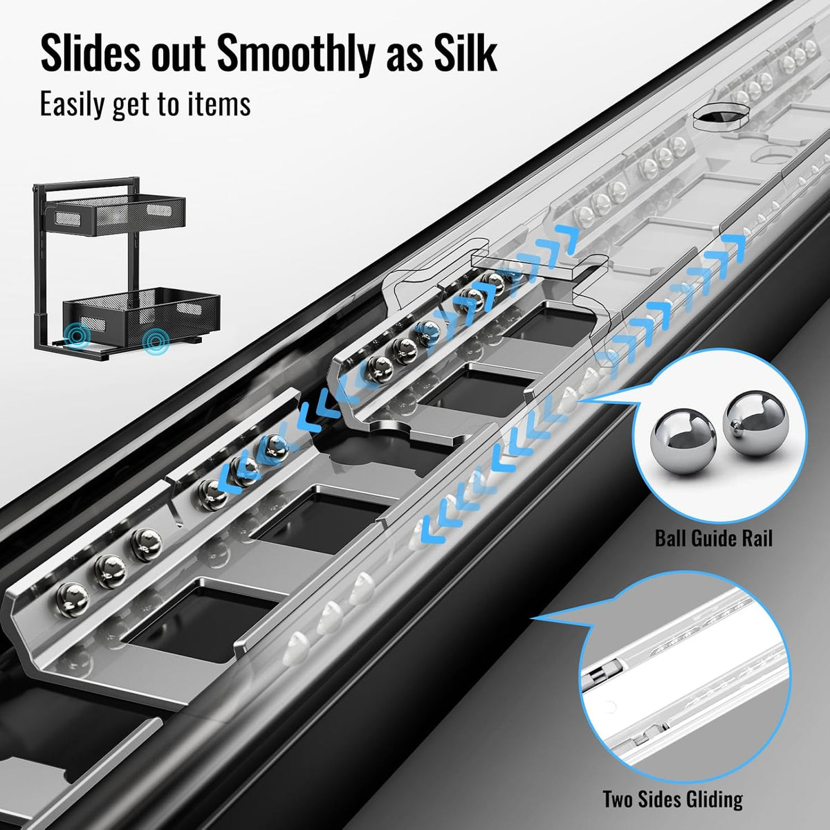 Under Sink Organizer, Silk-Smooth Metal Sliding Drawer Organizers and Storage Rack, Pull Out