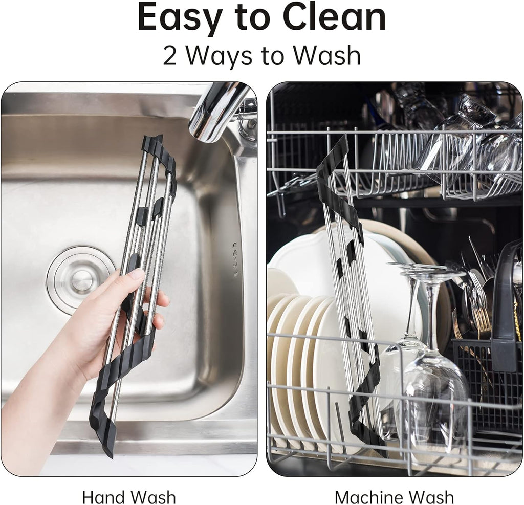 Tomorotec Foldable Stainless Steel Triangle Roll-Up Dish Drying Rack for Small Sink Corners