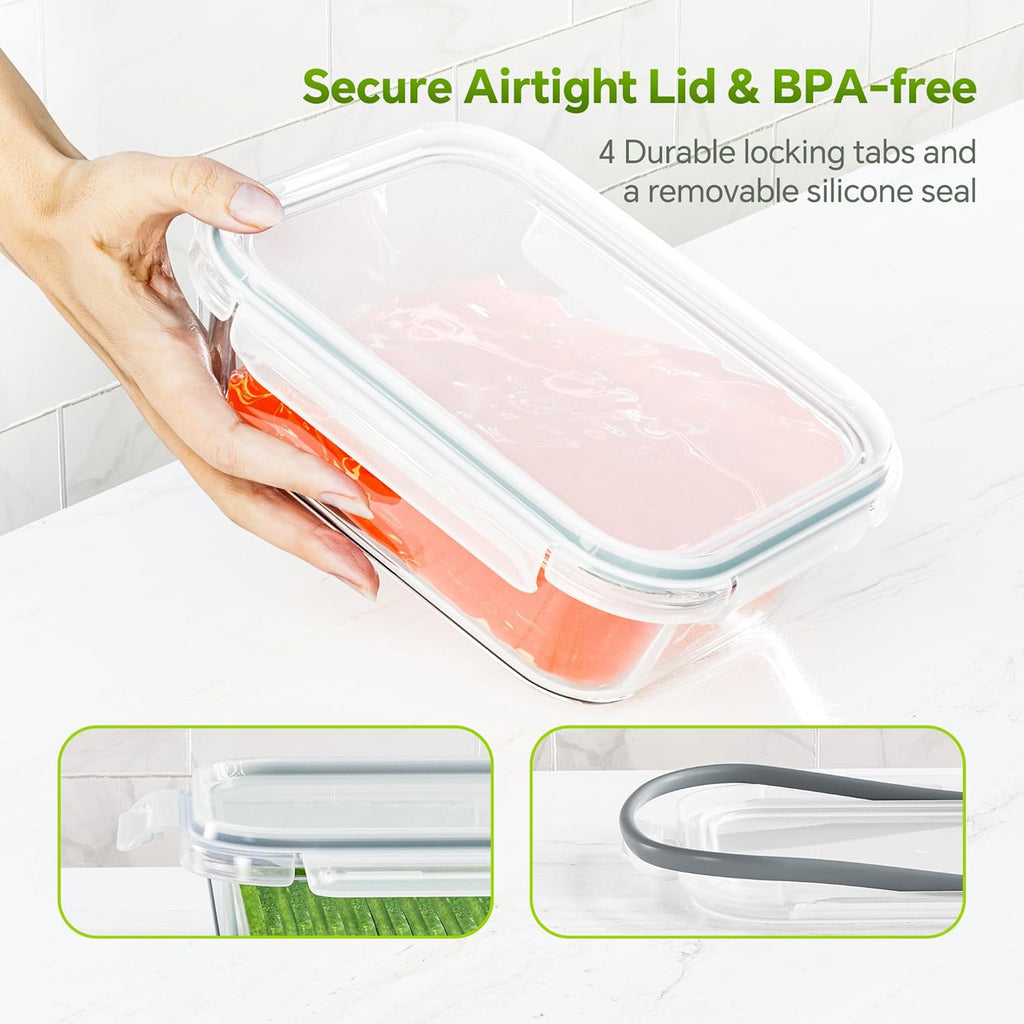 5-Pack 35 oz Borosilicate Glass Food Storage Containers with Lids, Stackable Airtight Glass Meal