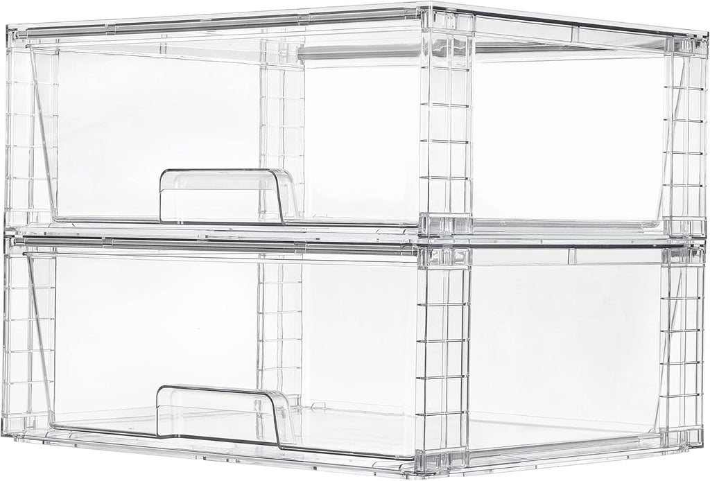 Vtopmart 2 Pack Large Stackable Storage Drawers,Easily Assemble Clear Acrylic Bathroom Closet
