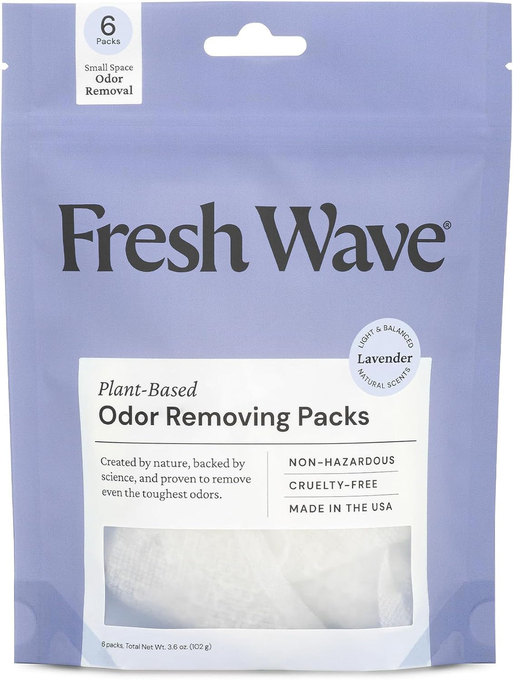 Fresh Wave Lavender Odor Eliminating & Deodorizing Packs | Bag of 6 | Safer Odor Relief for Small