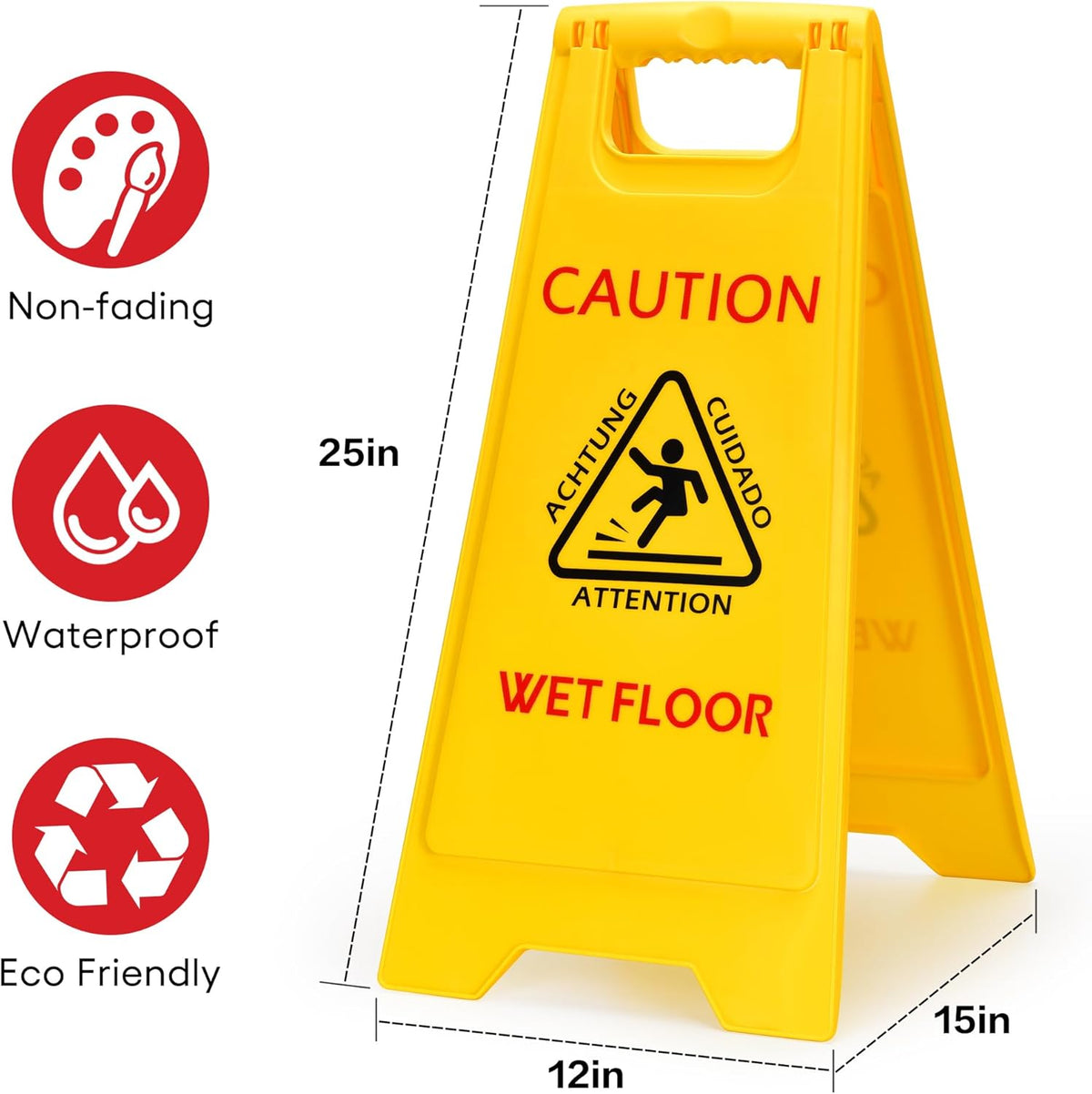 MATTHEW CLEANING 25'' Industrial Wet Floor Sign 12 Pack 2-Sided Safety A-Frame Birght Yellow