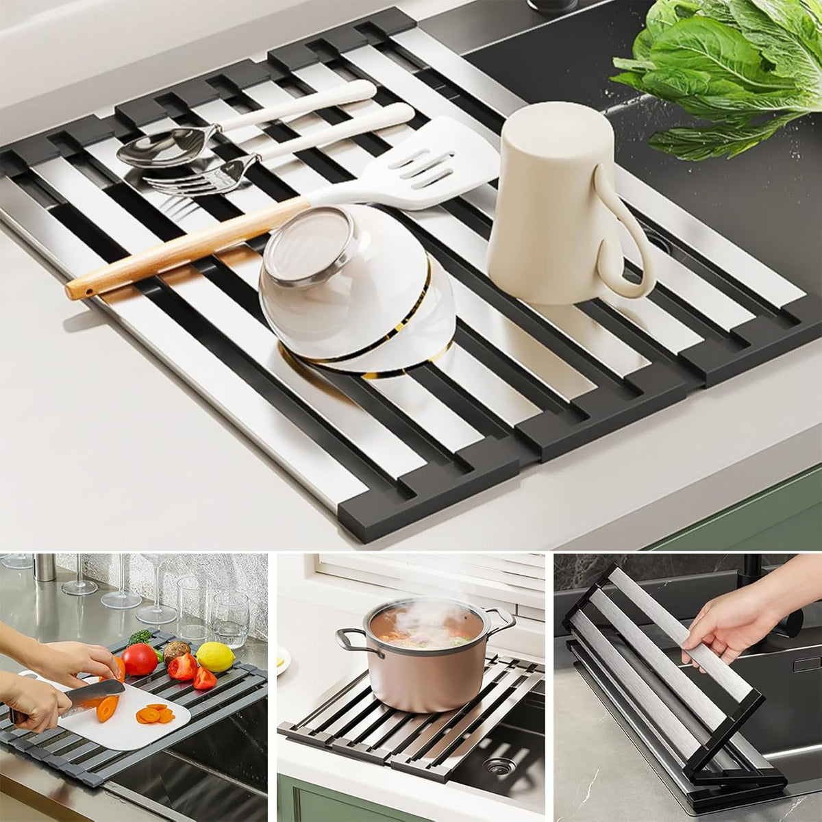 Foldable Dish Drying Rack for Kitchen Sink, Over The Sink Dish Drying Rack, Counter Storage Rack
