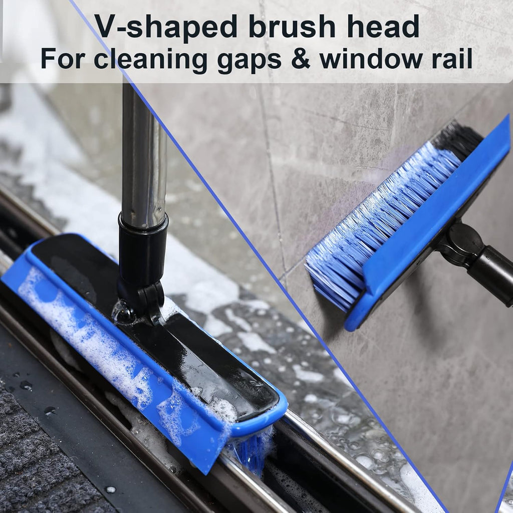 2 in 1 Floor Scrub Brush Grout Brush with 57.8" Long Handle,120°Rotatable Shower Tile Grout