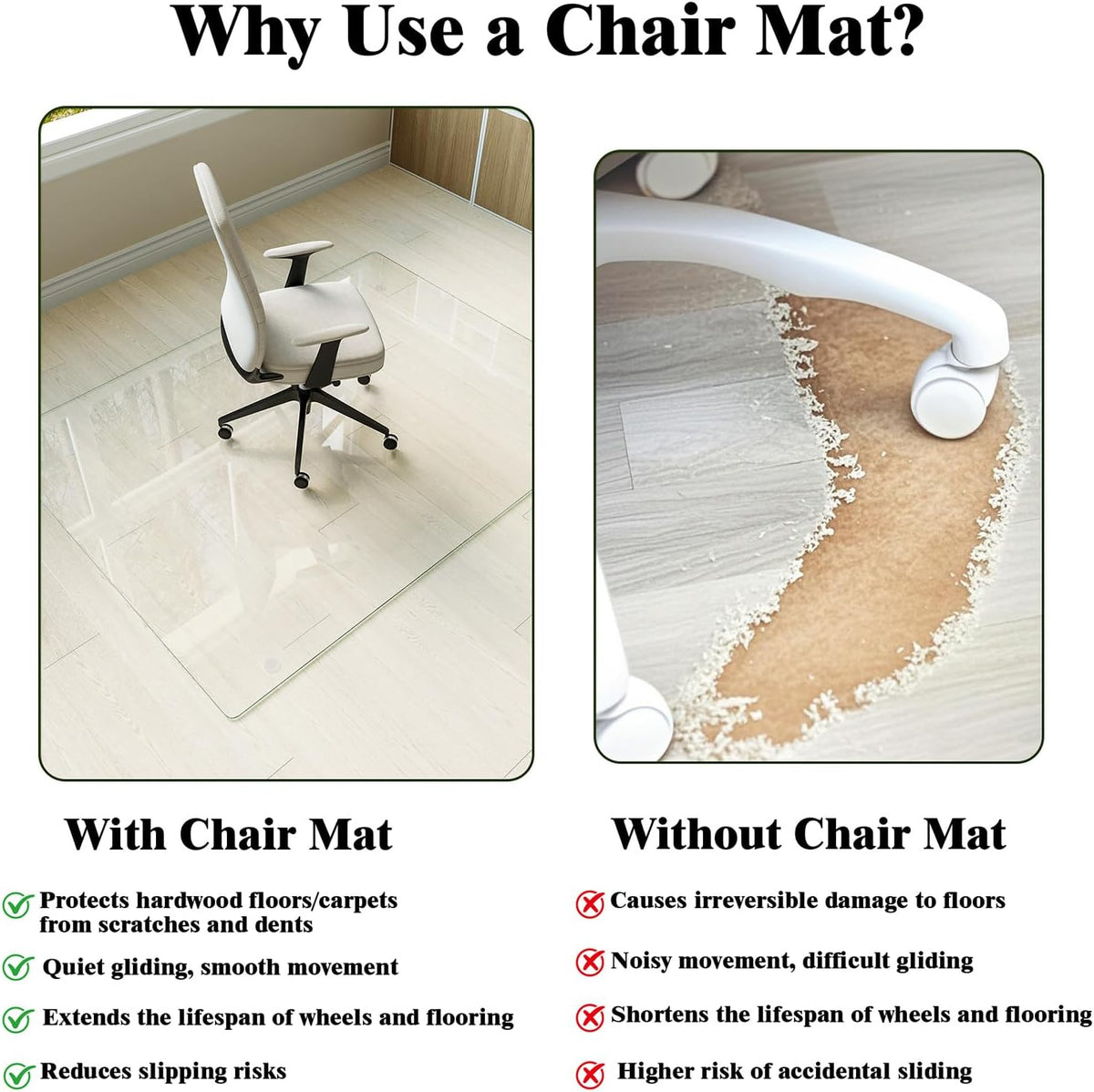 Koonmi Tempered Glass Chair Mat for Hardwood Floors & Carpets, 36" x 46“ Transparent Heavy Duty