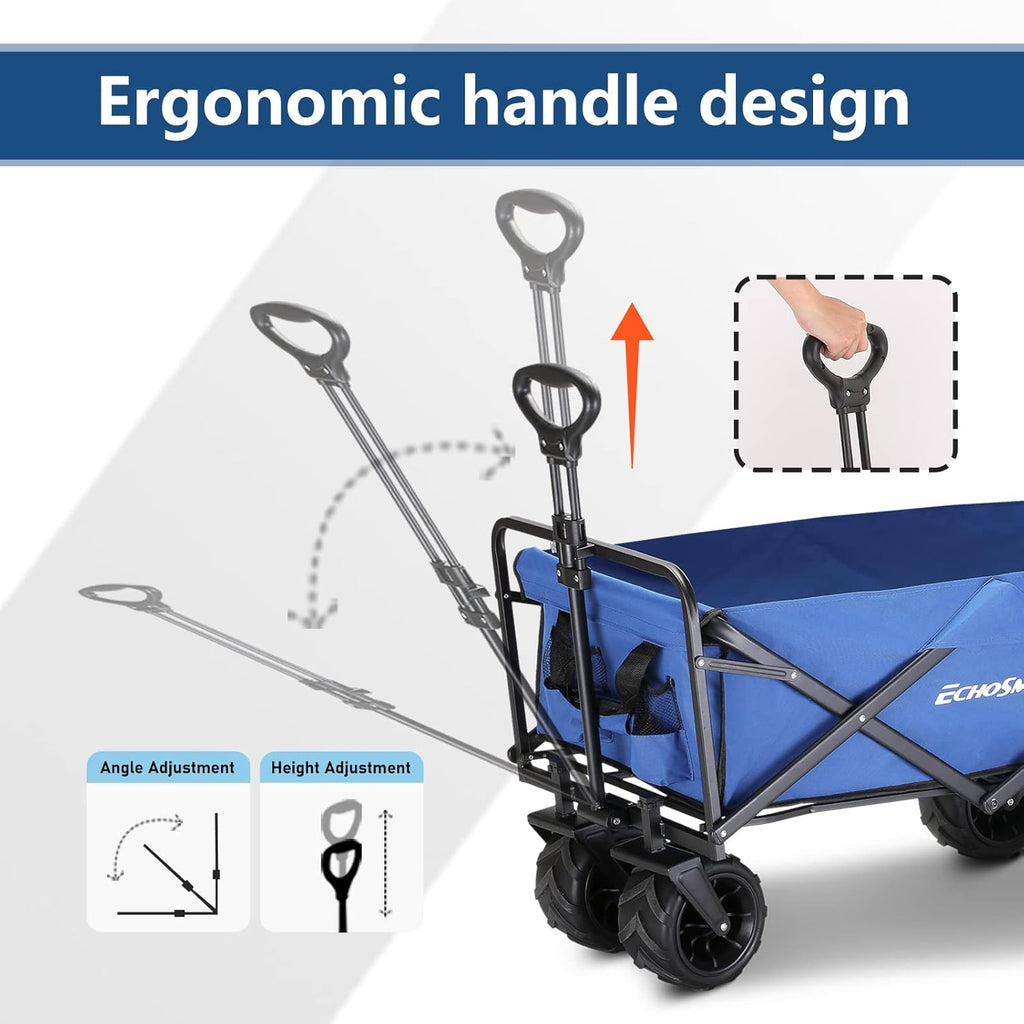 EchoSmile Heavy Duty 350 Lbs Capacity Collapsible Wagon, Outdoor Folding Camping Wagons, Grocery