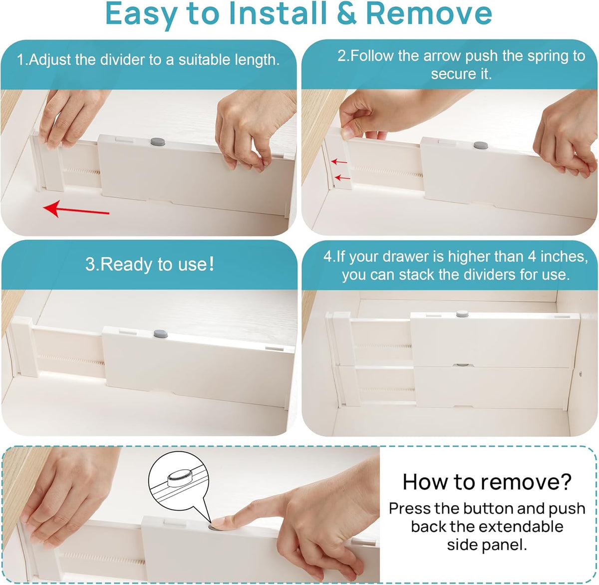 Vtopmart 16 Pack Drawer Dividers for Clothes, 4" High 11.6"-17" Adjustable Expandable Dresser