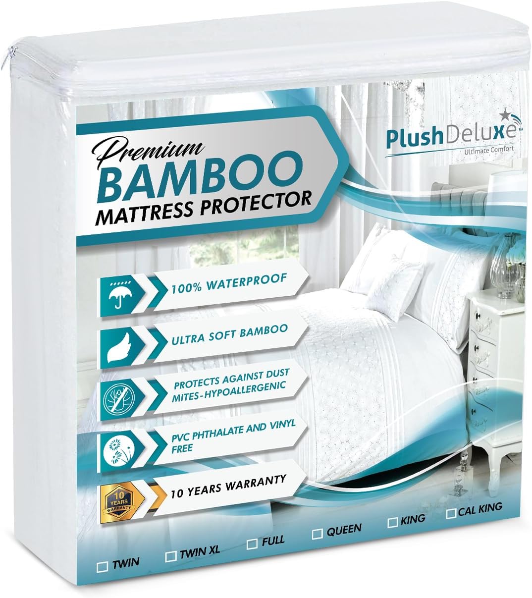 PlushDeluxe Premium Bamboo Mattress Protector – Twin XL Size, Waterproof, & Ultra Soft Breathable