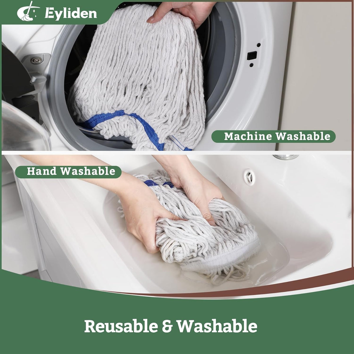 Eyliden 3 Pack Mop Heads Replacement, Universal Commercial Mops for Floor Cleaning, Looped-End