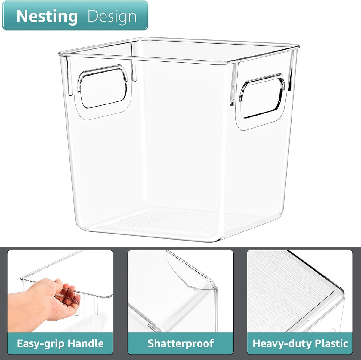 Sorbus 2 Pack Small Clear Plastic Storage Bins, Clear Organizer Bins with Handle for Kitchen