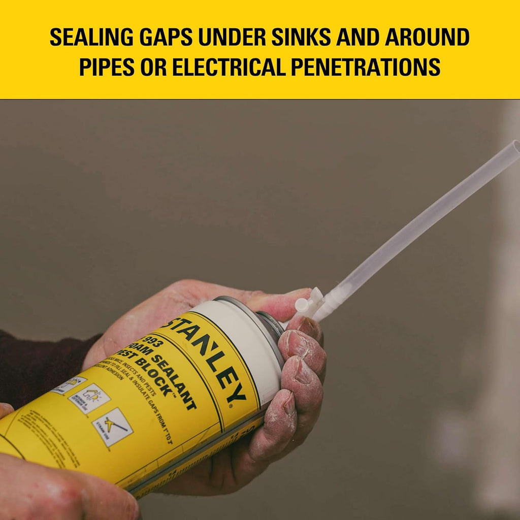 Stanley F993 Expanding Foam Sealant Spray – (2x12oz) Gaps & Cracks Filler, PestBlocker for