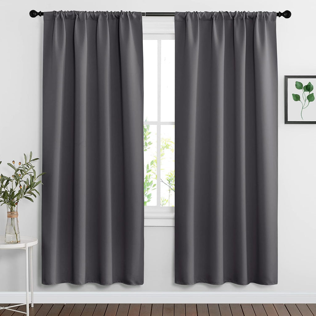 RYB HOME Living Room Blackout Curtains Gray (42 Width by 72 Length, Grey, 2 Pieces) Window Covering