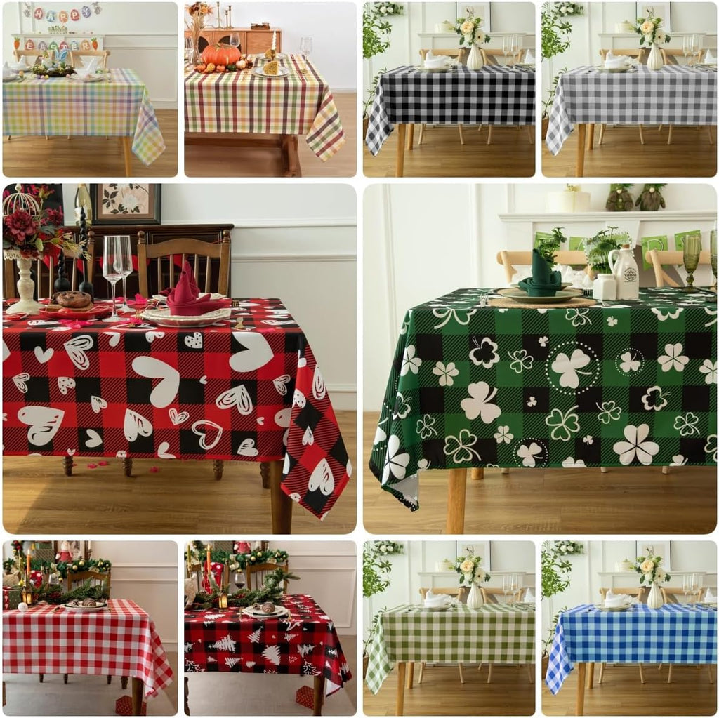 Classic Gingham Plaid Tablecloth Fabric - Rectangular 58x102 Inch Water Resistant Checked Table