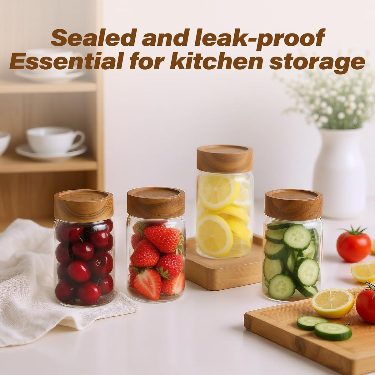 6-Pack 10 oz Airtight Food-Grade Glass Mason Jars with Acacia Wood Lids - Sealable, Waterproof &