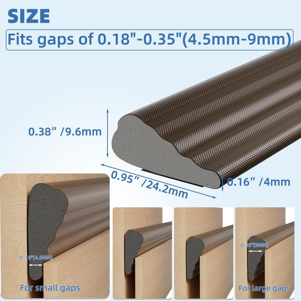 Wedge-Shape Window Weather Stripping Door Frame Seal Strip 2Pcs×196" Brown,Upgrade Black