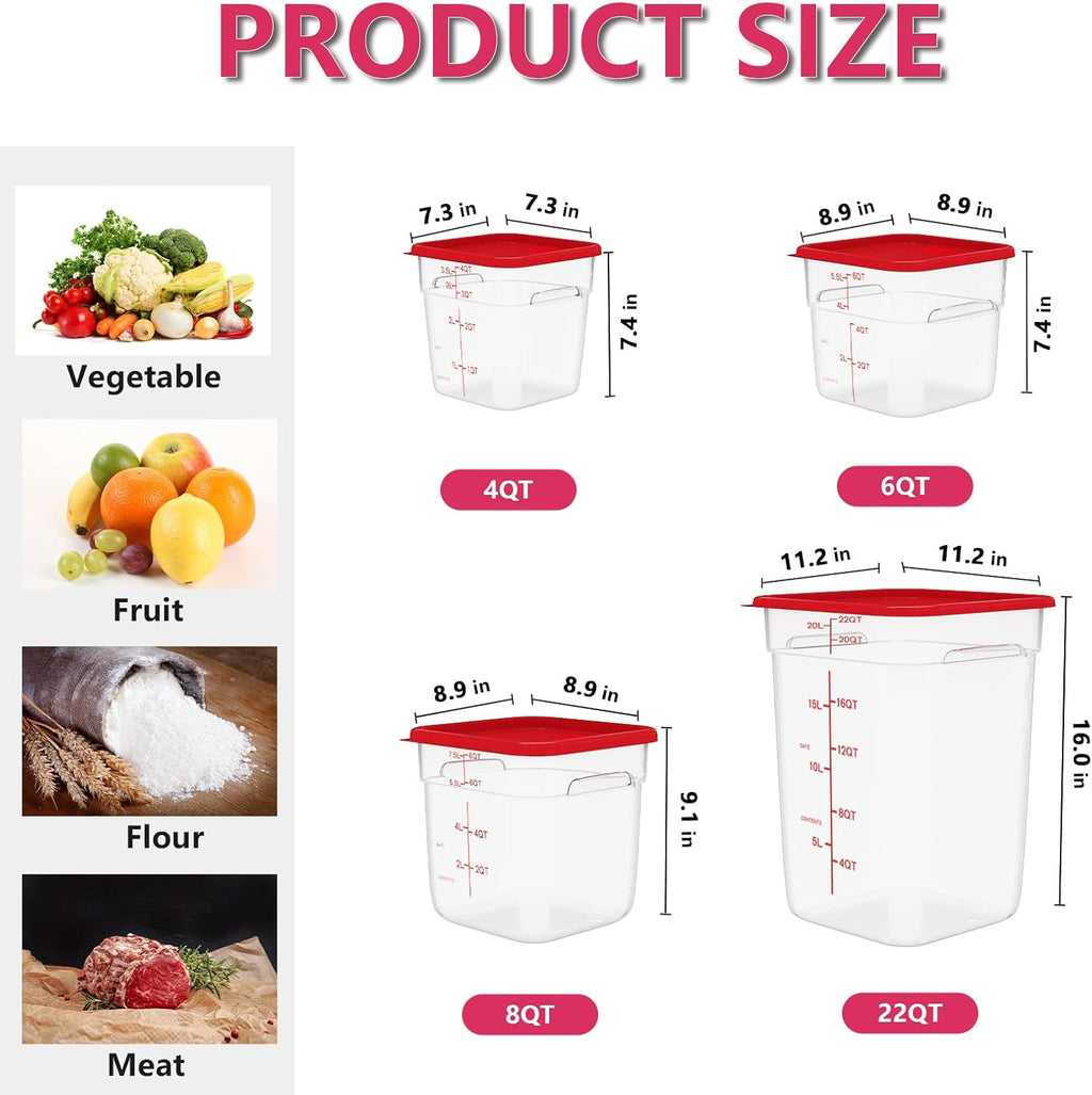 6 Pack 6 Quart Square Clear Food Storage Containers with Lids Cereal Containers Storage Airtight