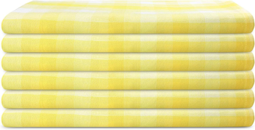 Kitchen Towels Set of 6 Yellow/White Checks 20x30 Inches 100% Cotton Highly Absorbent Kitchen