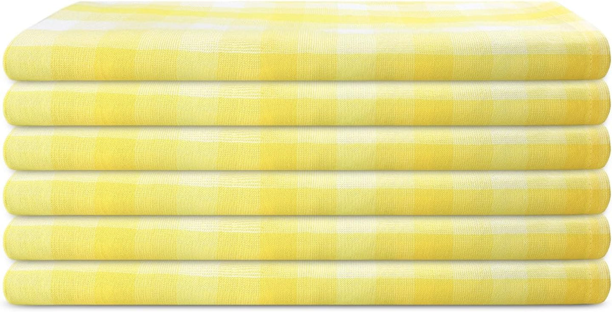 Kitchen Towels Set of 6 Yellow/White Checks 20x30 Inches 100% Cotton Highly Absorbent Kitchen