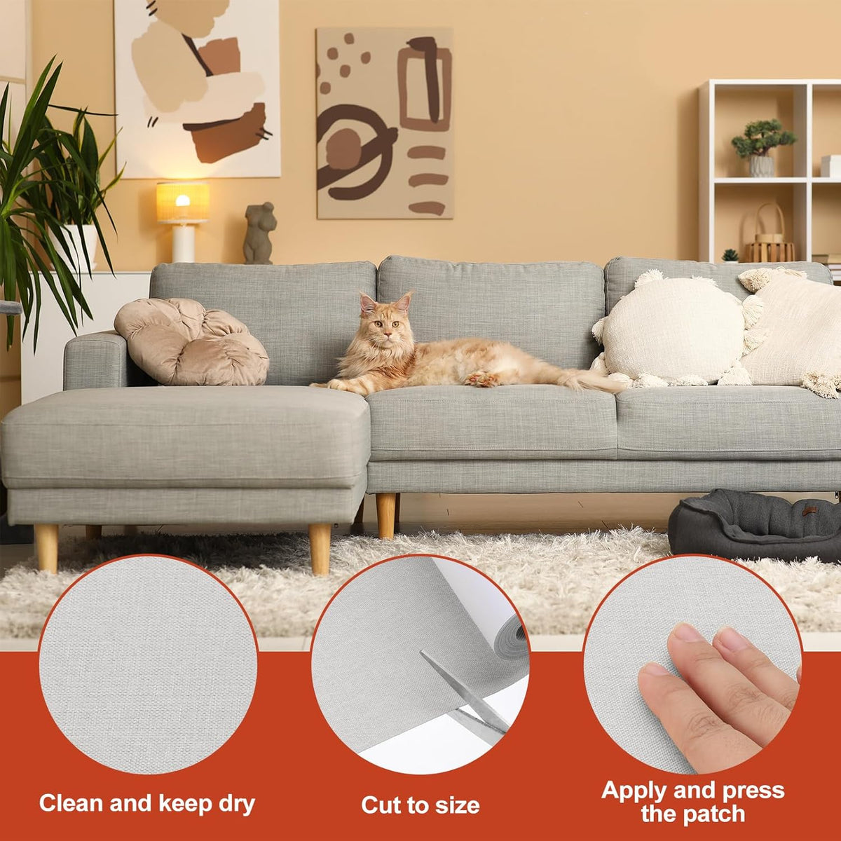 PATIKIL 70x6.2 Inch Linen Repair Tape, Repair Fabric Patch Self Adhesive Couch Patch Line Repair