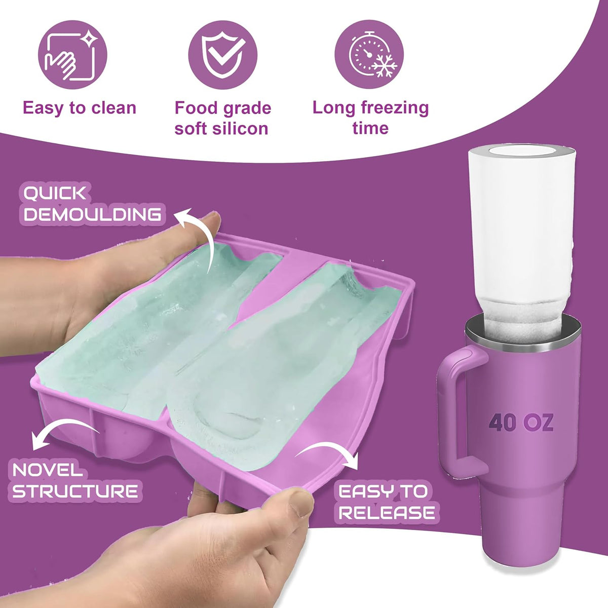 Ice Cube Tray for Tumbler, 1 Pcs Silicone Hollow Cylinder Ice Mold for Freezer, Ice Drink, Juice
