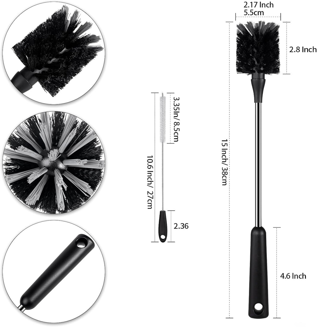 Water Bottle Brush with Straw Cleaner, 15 Inches Stainless Steel Handle Baby Bottle Brush Cleaner
