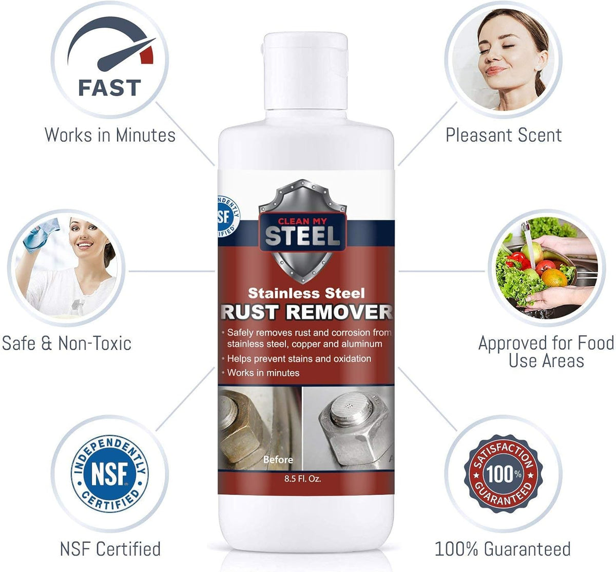 CLEAN MY STEEL – Stainless Steel Rust Stain Remover Kit with Protector – Fast Acting for Commercial